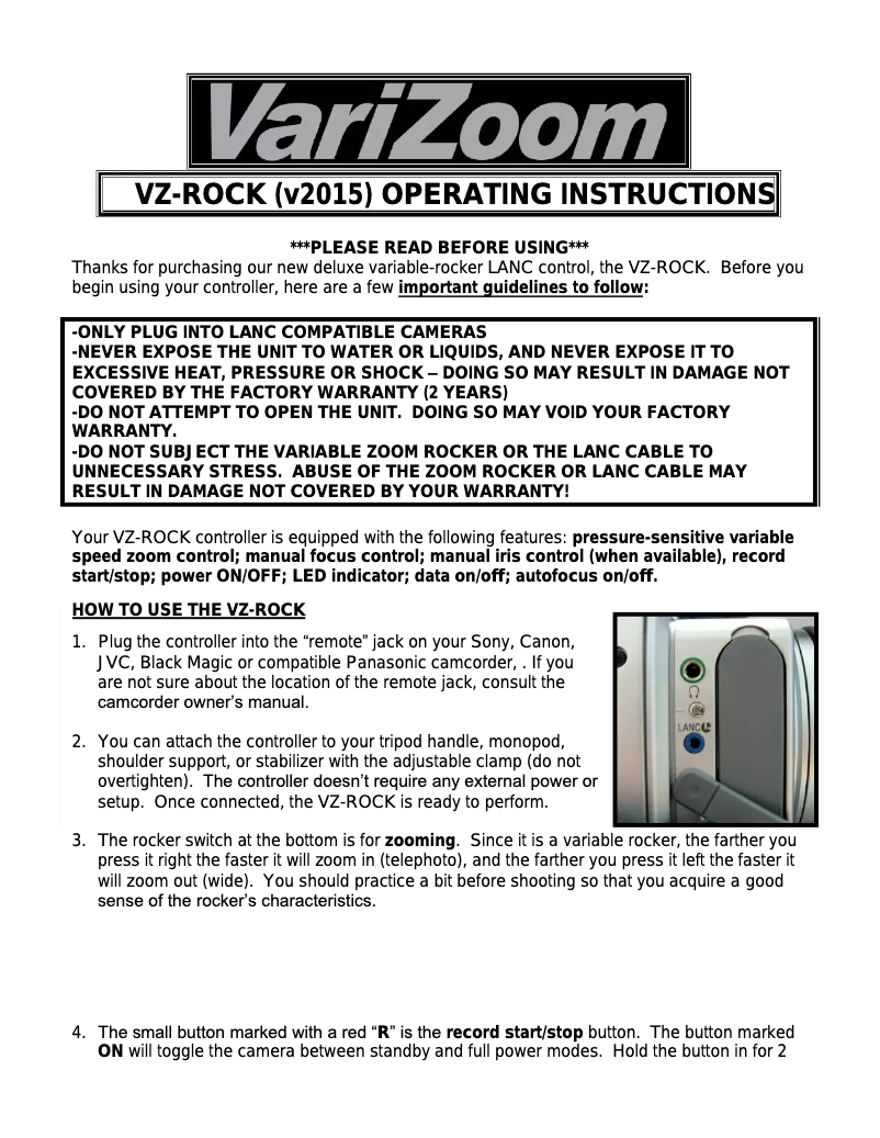 Página 1 del manual Manual de usuario VariZoom VZ-Rock