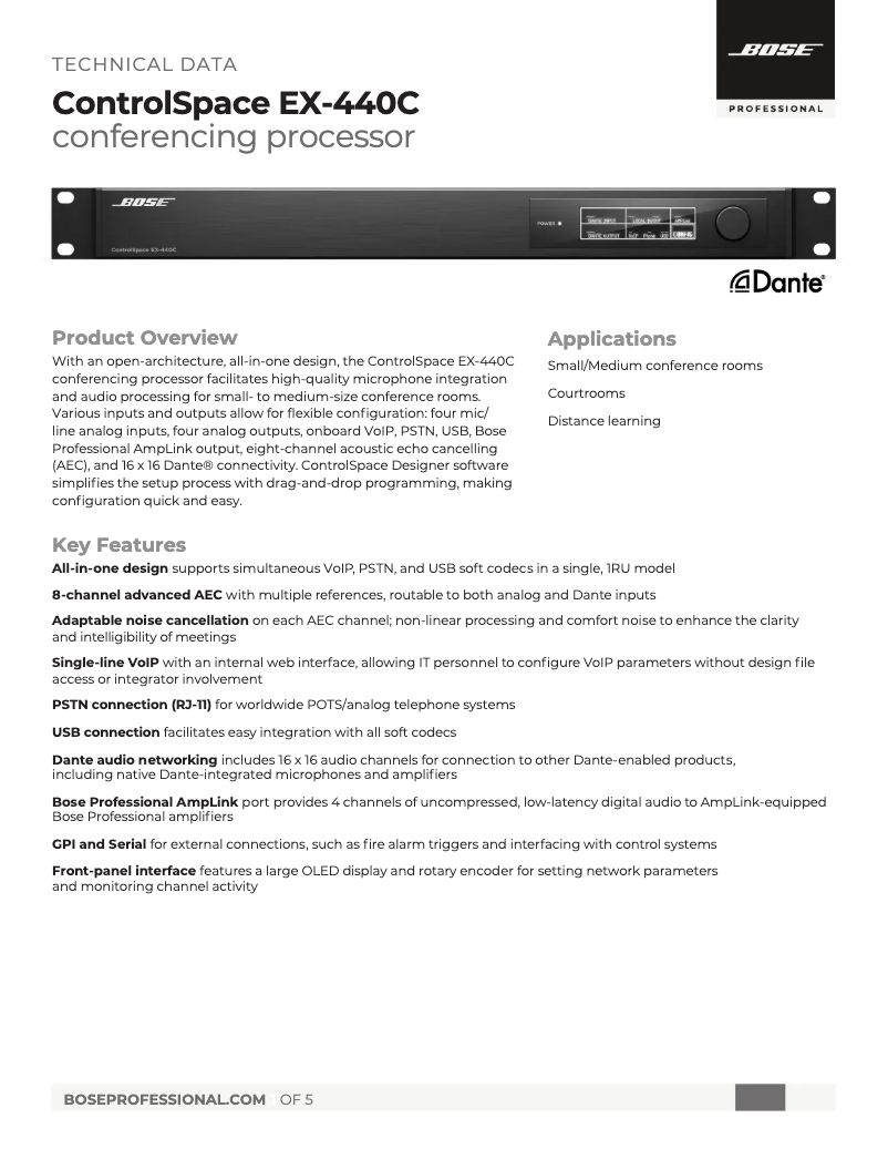 Page 1 de la notice Fiche technique Bose ControlSpace EX-440C