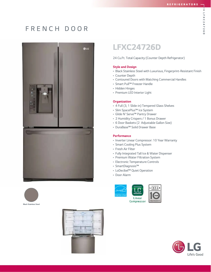 Page 1 de la notice Fiche technique LG LFXC24726D