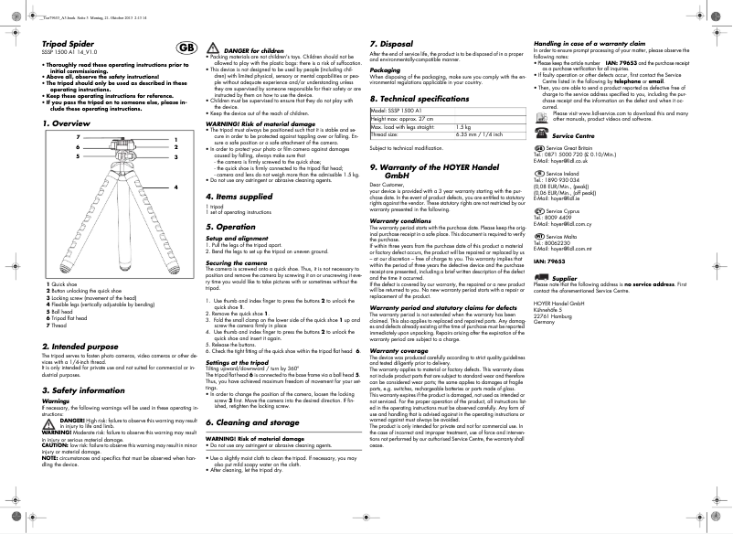 Page n°1 - Manuel utilisateur SilverCrest SSSP 1500 A1