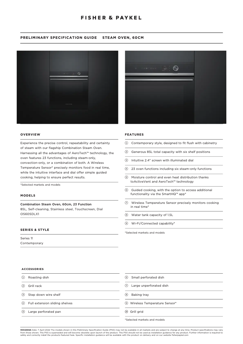 Página 1 del manual Ficha técnica Fisher & Paykel OS60SDLX1