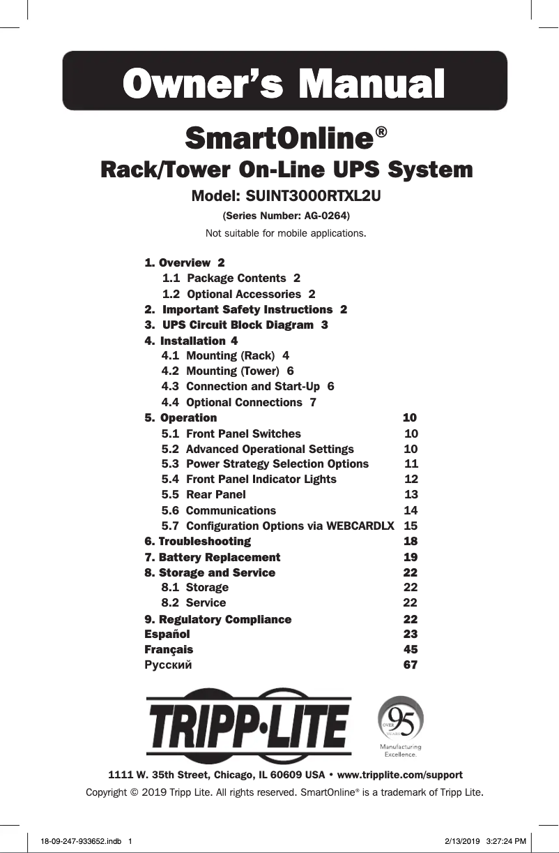 Page n°1 - Manuel utilisateur Tripp Lite SUINT3000RTXL2U