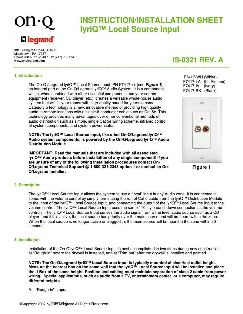 Page n°1 - Manuel utilisateur On-Q F7417LA