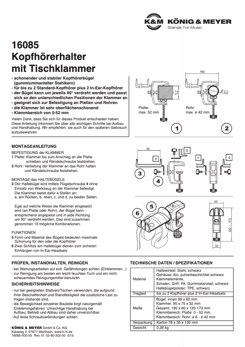 Page 1 de la notice Manuel utilisateur Konig & Meyer 16085