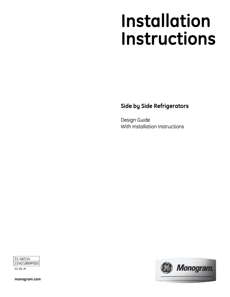 Page 1 of the manual Installation Guide GE ZISW420DX
