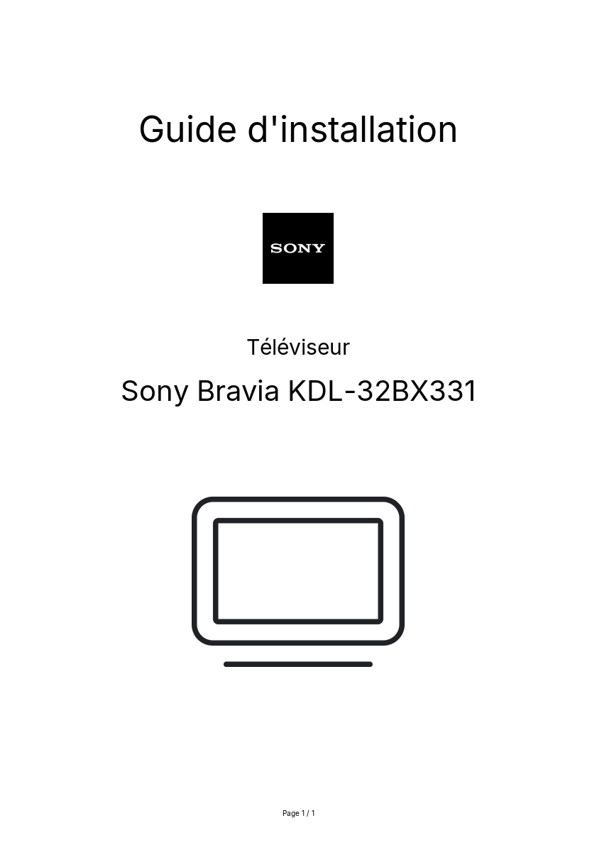 Page n°1 - Guide d'installation Sony Bravia KDL-32BX331