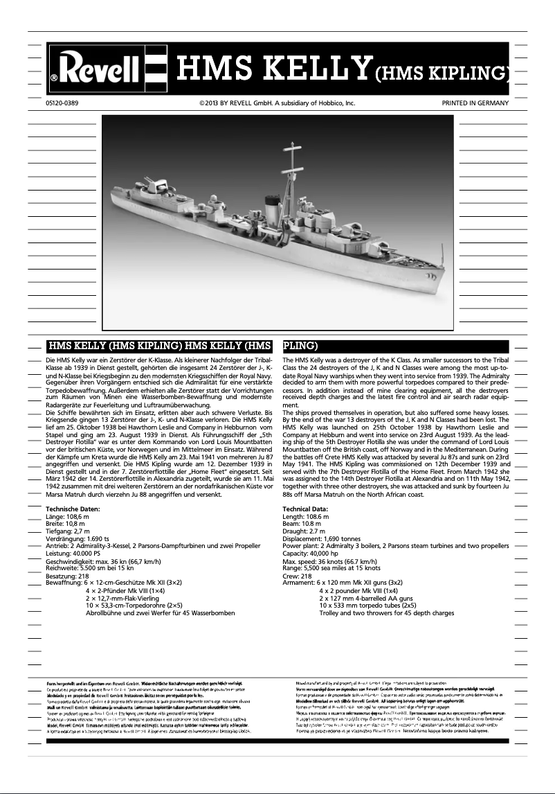 Page n°1 - Manuel utilisateur Revell HMS Kelly/HMS Kipling