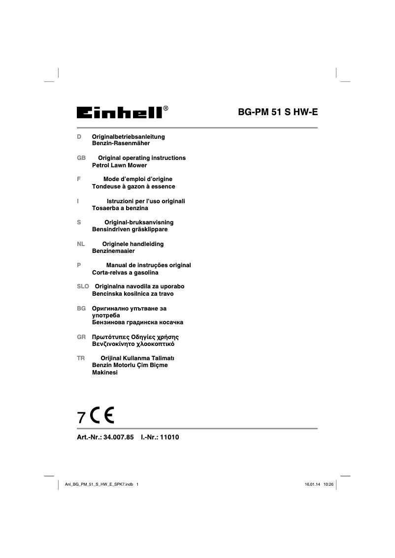 Page n°1 - Manuel utilisateur Einhell BG-PM 51 S HW