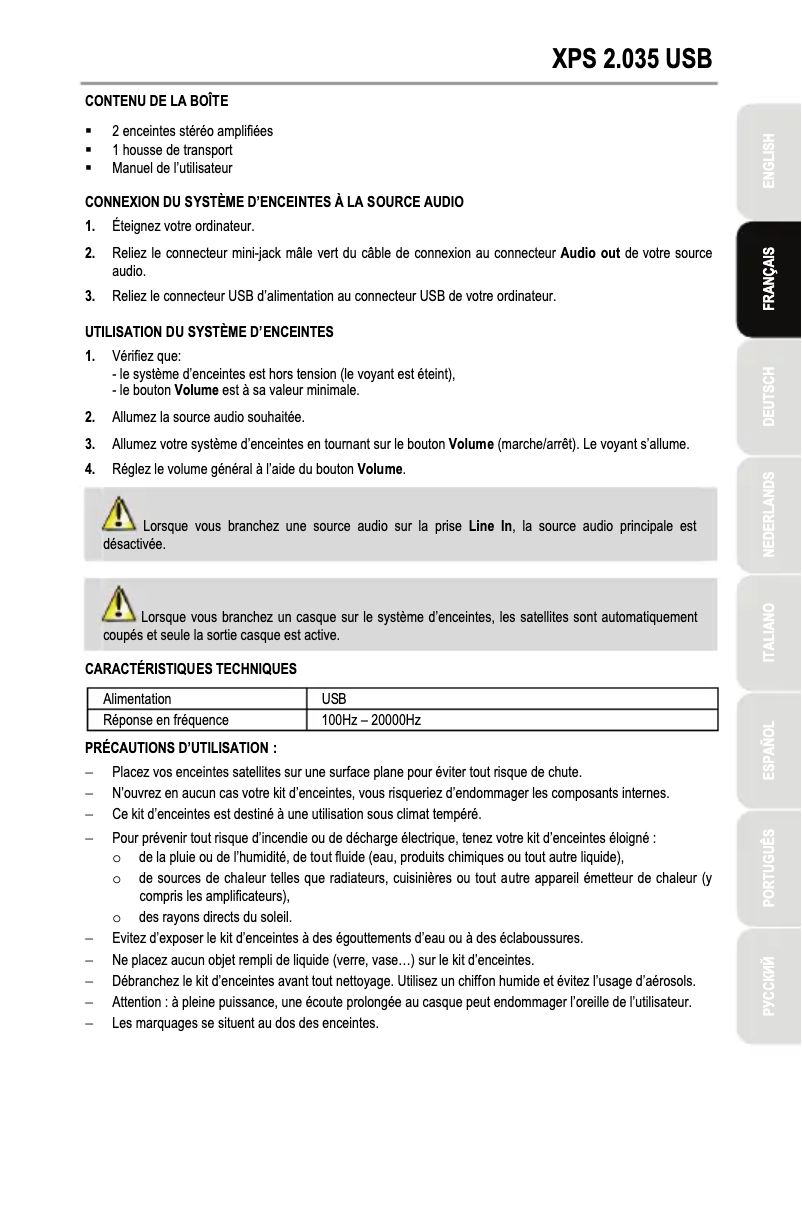 Image de la première page du manuel de l'appareil XPS 2.0 35 USB