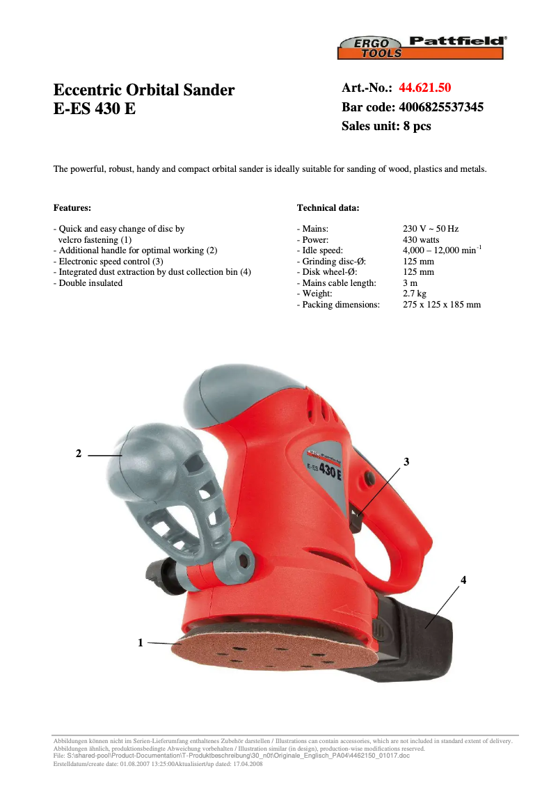 Page n°1 - Manuel utilisateur Ergotools Pattfield E-ES 430 E