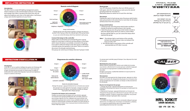 Page 1 de la notice Manuel utilisateur Caliber HRL101KIT