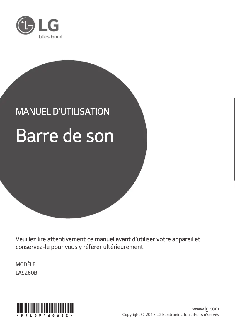 Page 1 de la notice Manuel utilisateur LG LAS260B