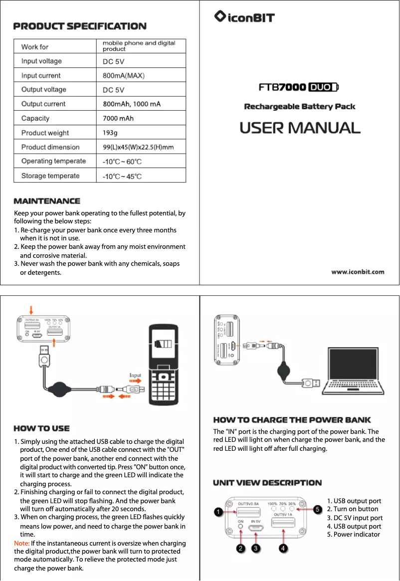 Page 1 de la notice Manuel utilisateur iconBIT FTB7000DUO