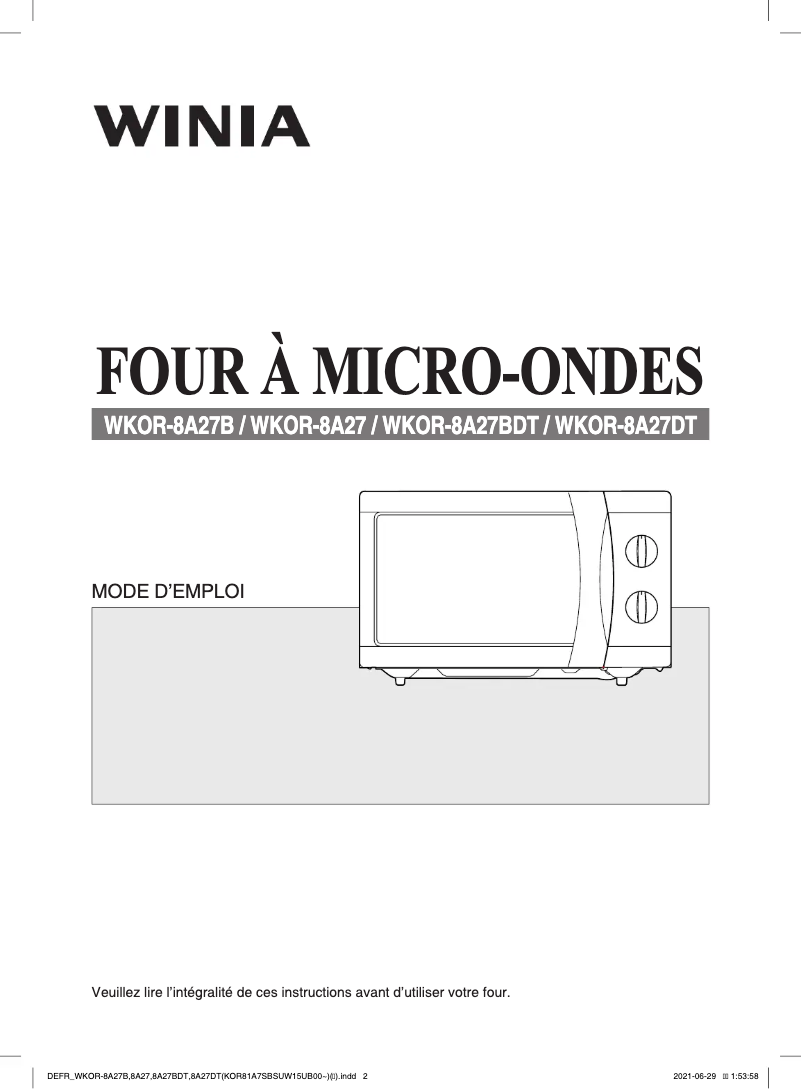 Page n°1 - Manuel utilisateur Winia WKOR-8A27B