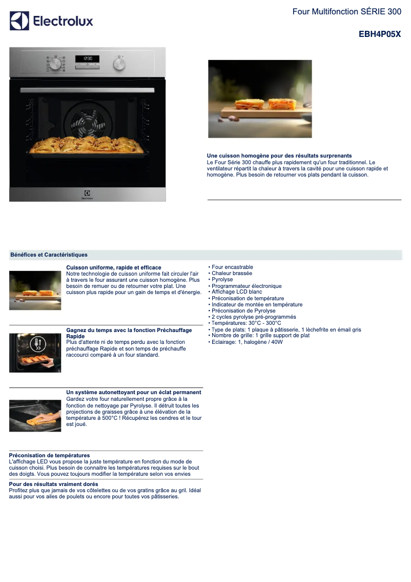 Page 1 de la notice Fiche technique Electrolux EBH4P05X
