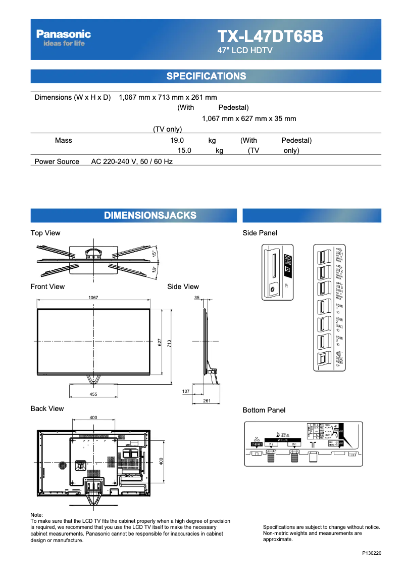 Imagen de la primera página del manual del dispositivo TX-L47DT65B