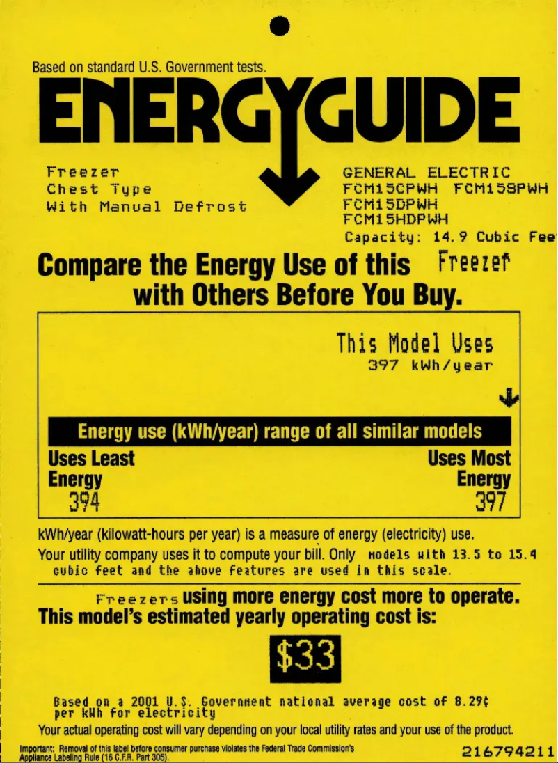Page n°1 - Label énergétique GE FCM15DPWH