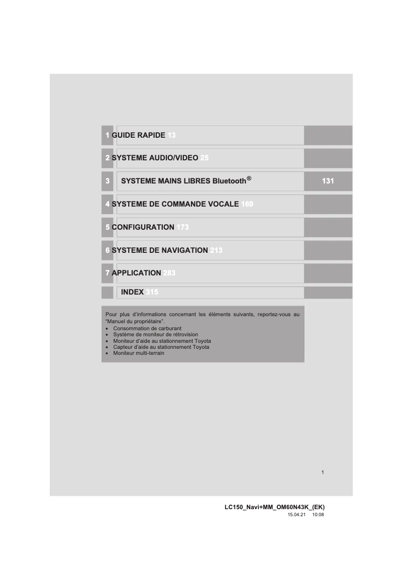 Page n°1 - Manuel utilisateur Toyota Land Cruiser 2015 Navigation