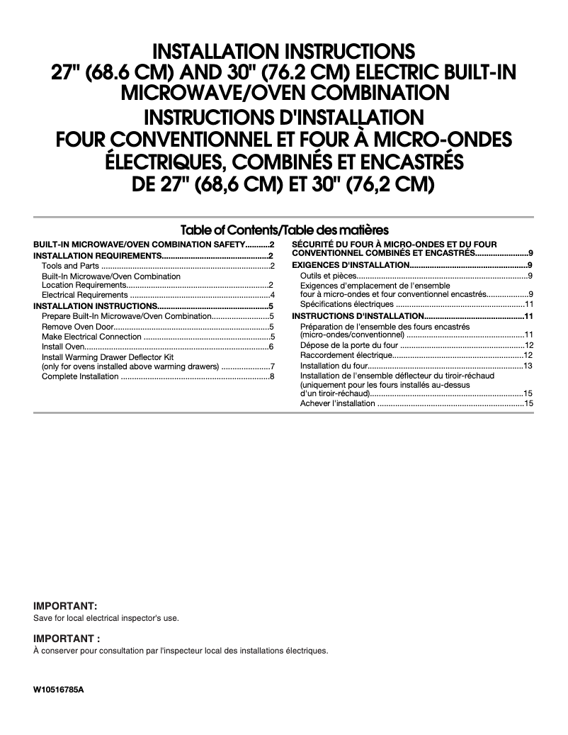 Page 1 de la notice Guide d'installation KitchenAid Pro Line KEMS309BSP