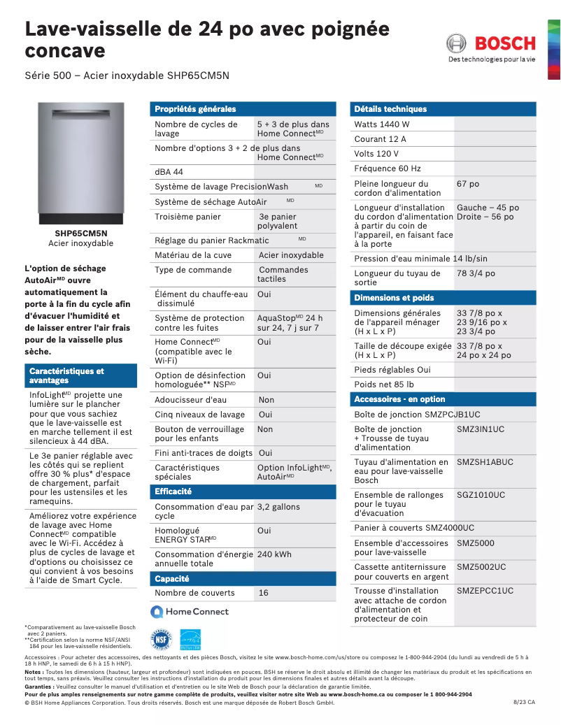 Página 1 del manual Ficha técnica Bosch SHP65CM5N