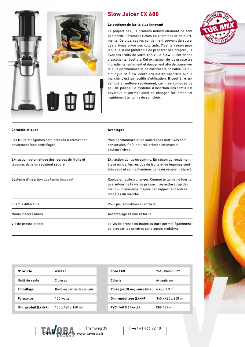 Page 1 de la notice Fiche technique Turmix CX 680