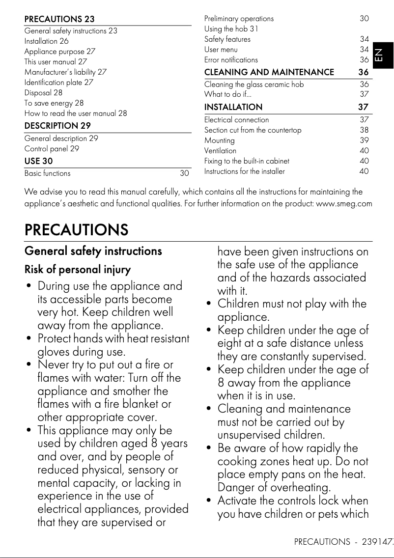 Page 1 de la notice Manuel utilisateur Smeg SI5743D1