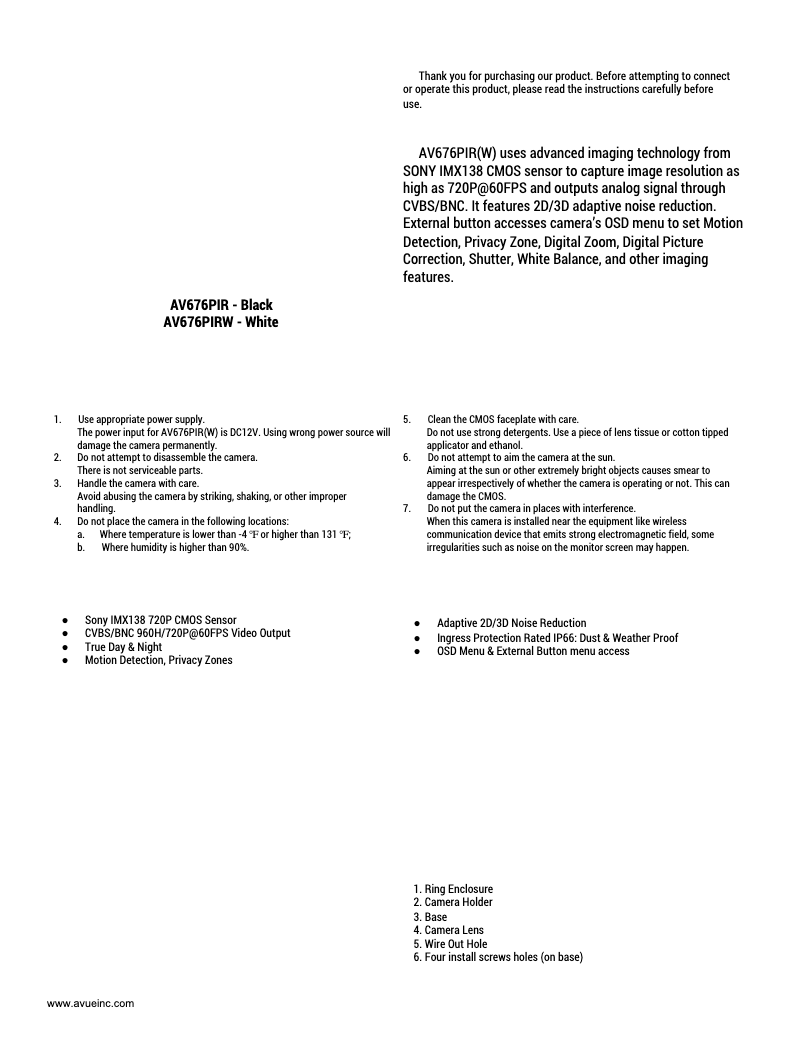 Página 1 del manual Manual de usuario AVUE AV676PIR