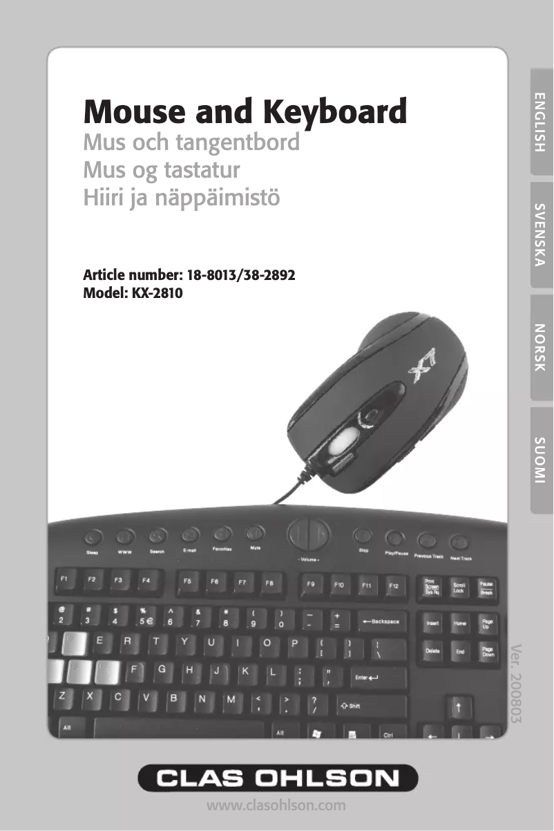 Page 1 de la notice Manuel utilisateur A4Tech KX-2810