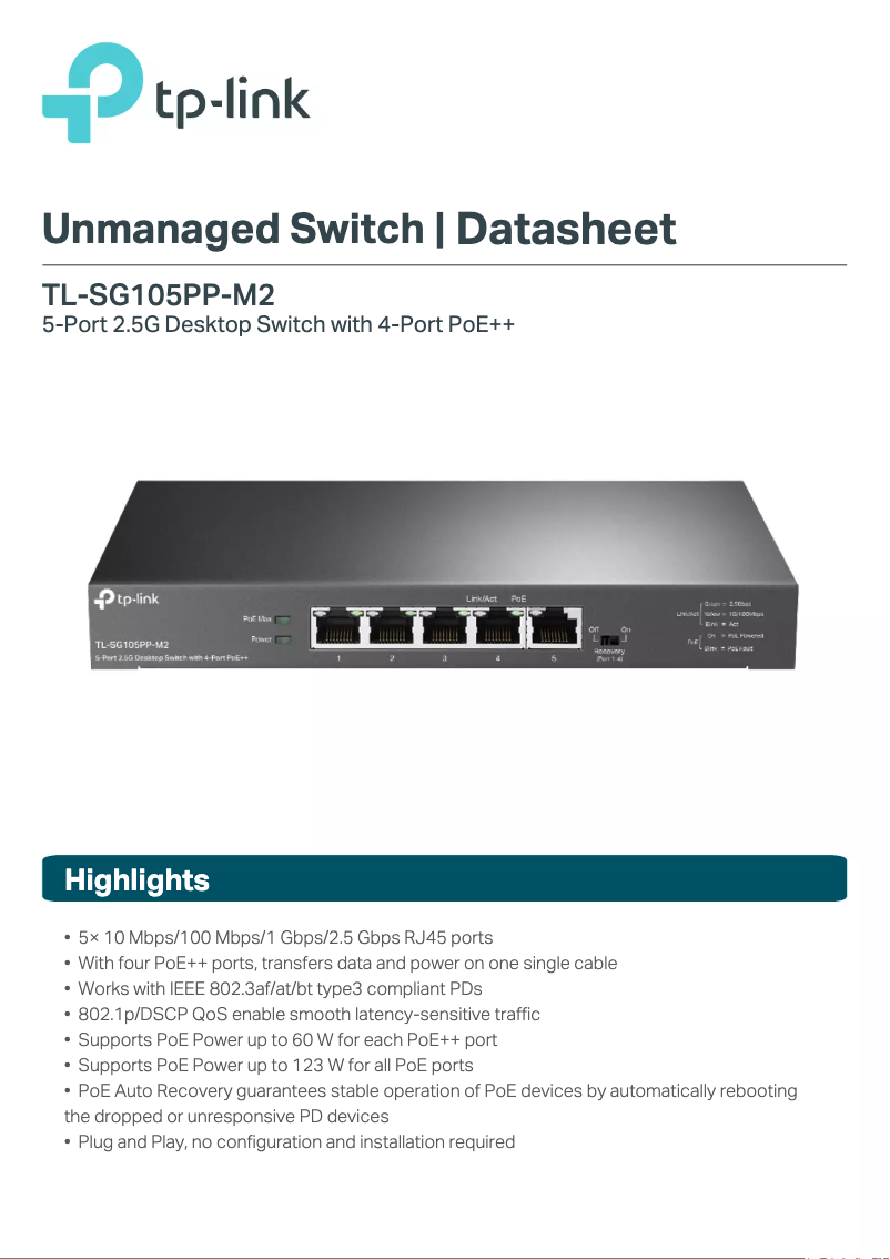 Page 1 de la notice Guide d'installation TP-Link TL-SG105PP-M2