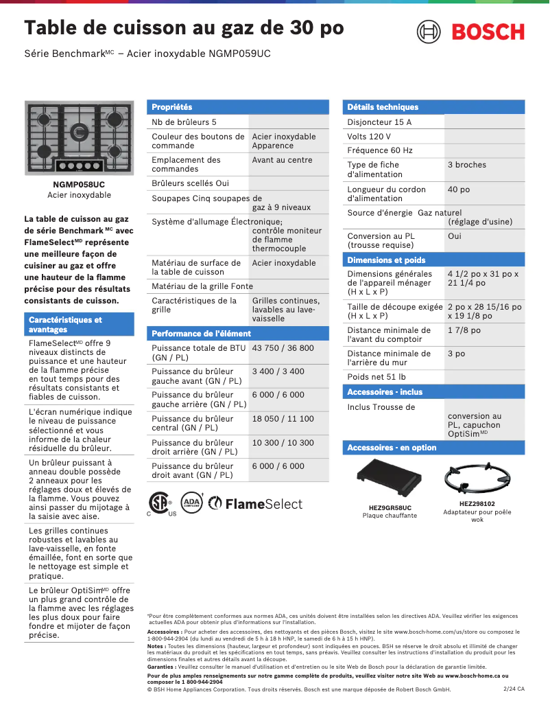 Page 1 de la notice Fiche technique Bosch NGMP059UC