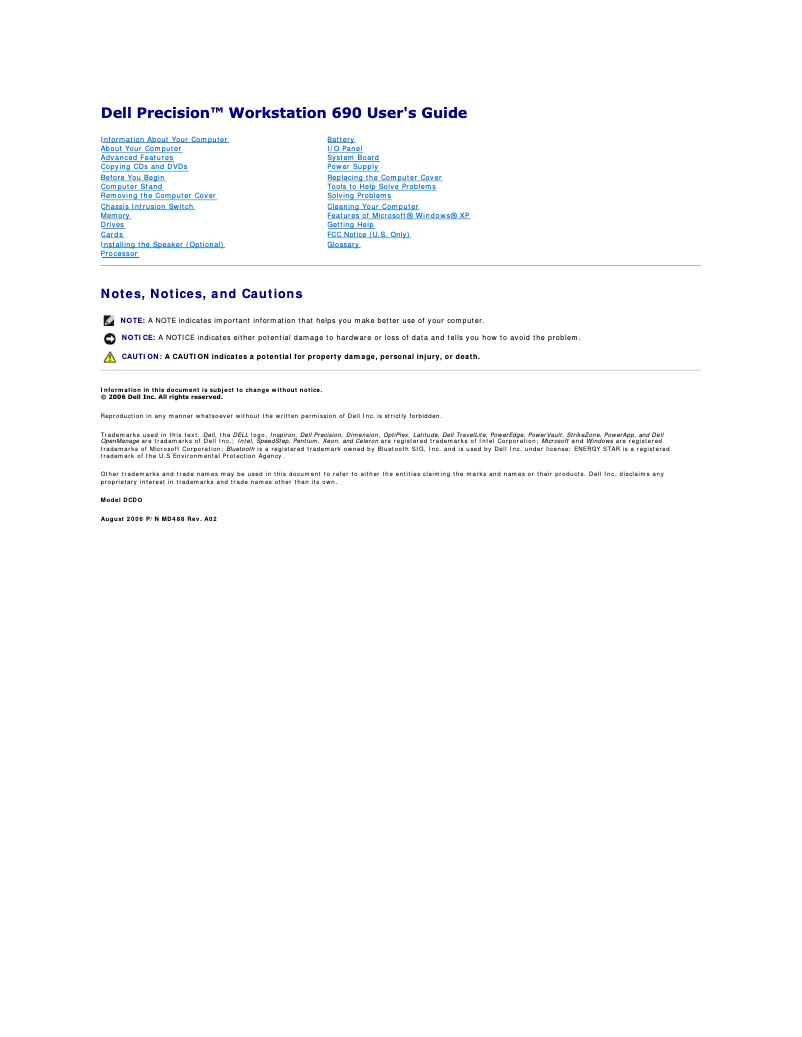 Image de la première page du manuel de l'appareil Precision 690