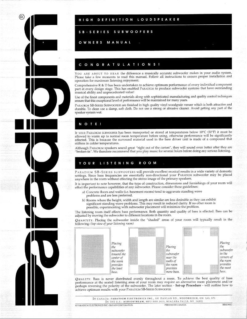 Page 1 de la notice Manuel utilisateur Paradigm SB-80