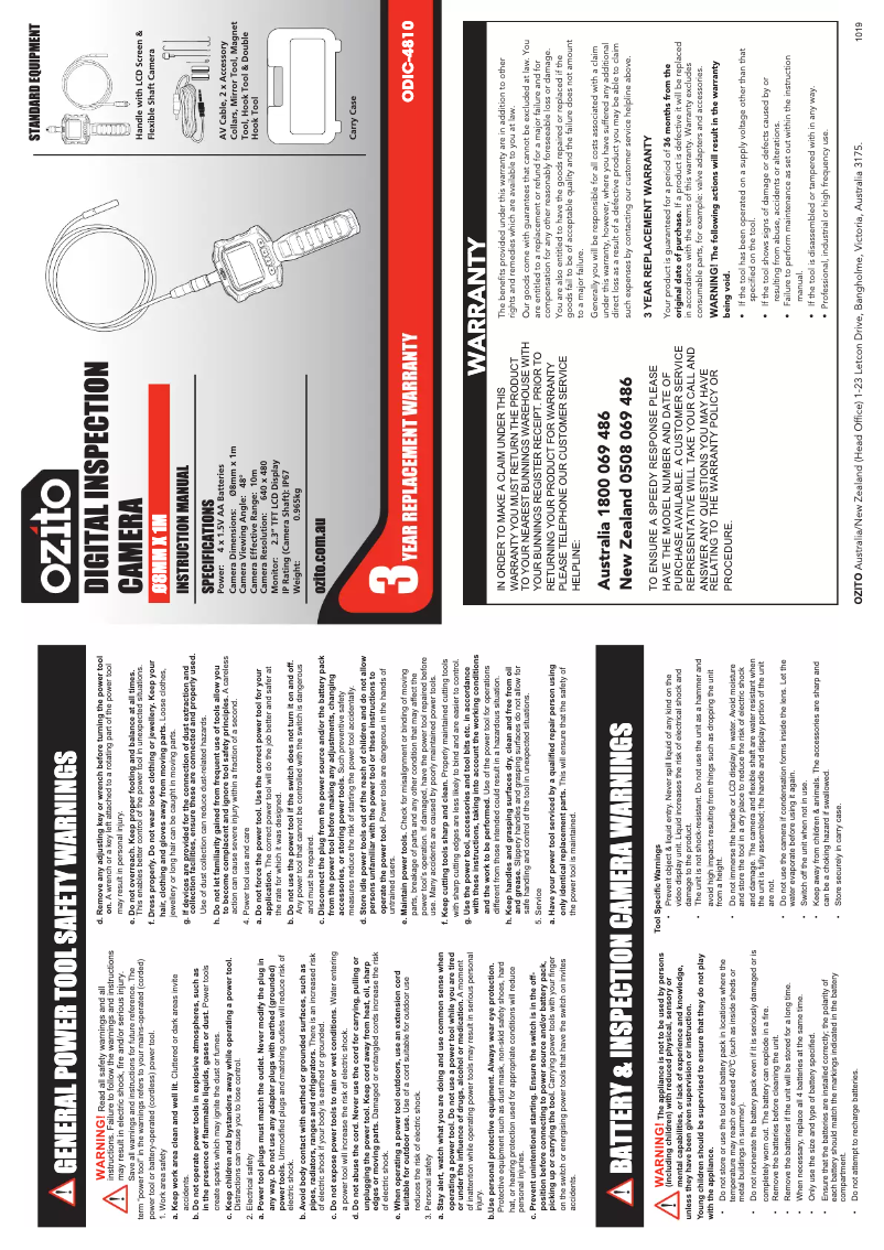 Page 1 de la notice Manuel utilisateur Ozito ODIC-4810