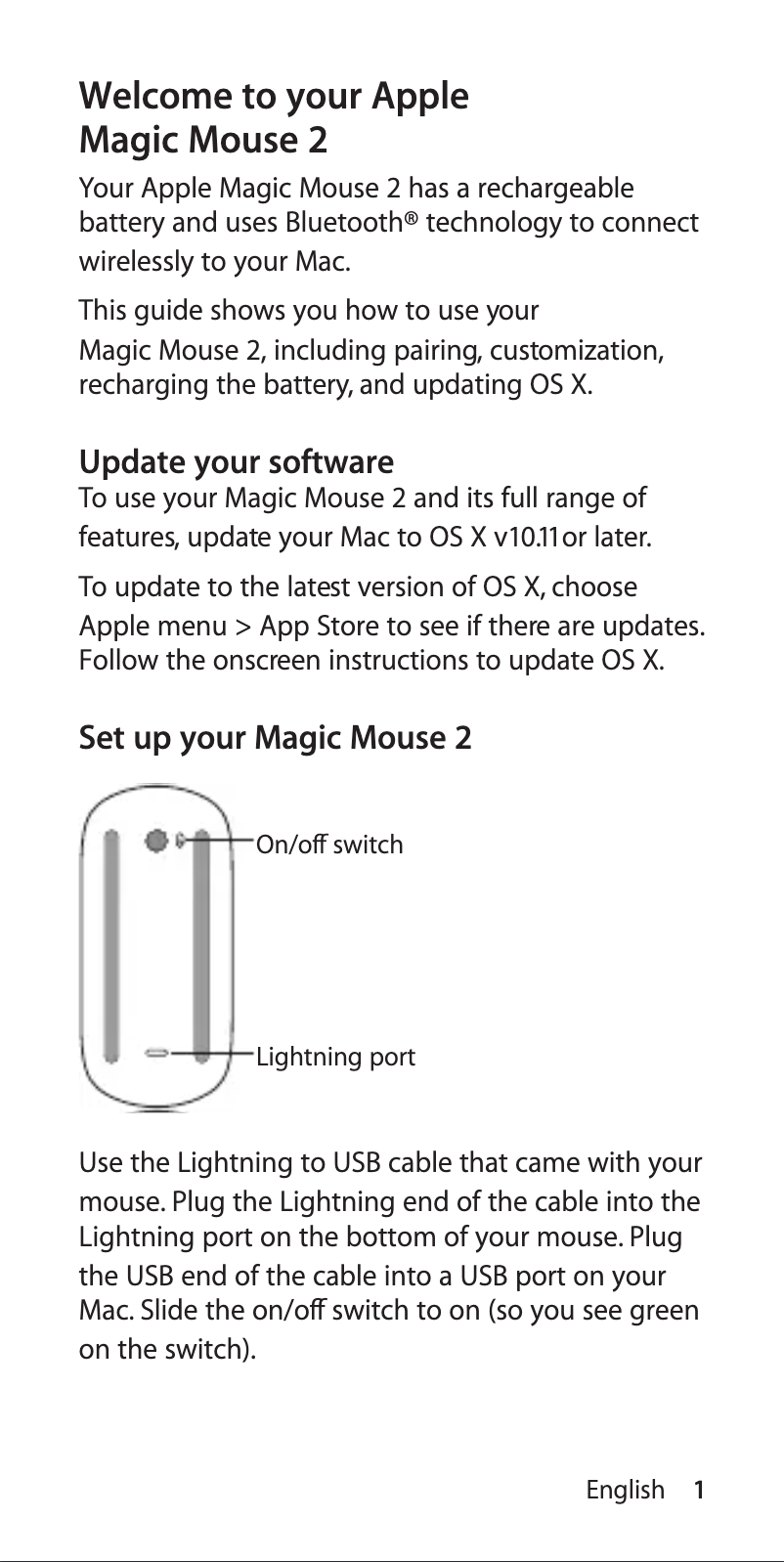 Page 1 de la notice Manuel utilisateur Apple Magic Mouse