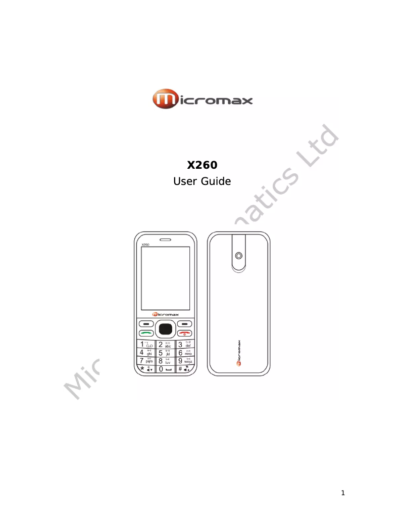 Page 1 de la notice Manuel utilisateur Micromax X260