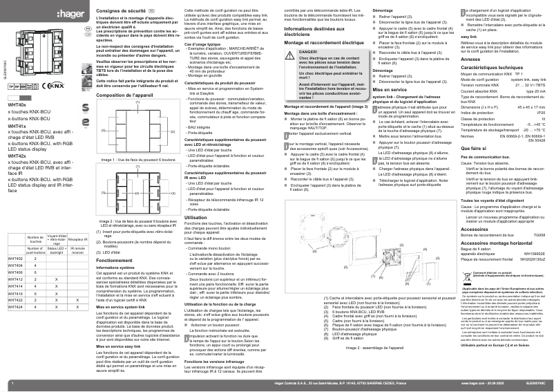 Page 1 de la notice Instructions / montage Hager WHTT40603C