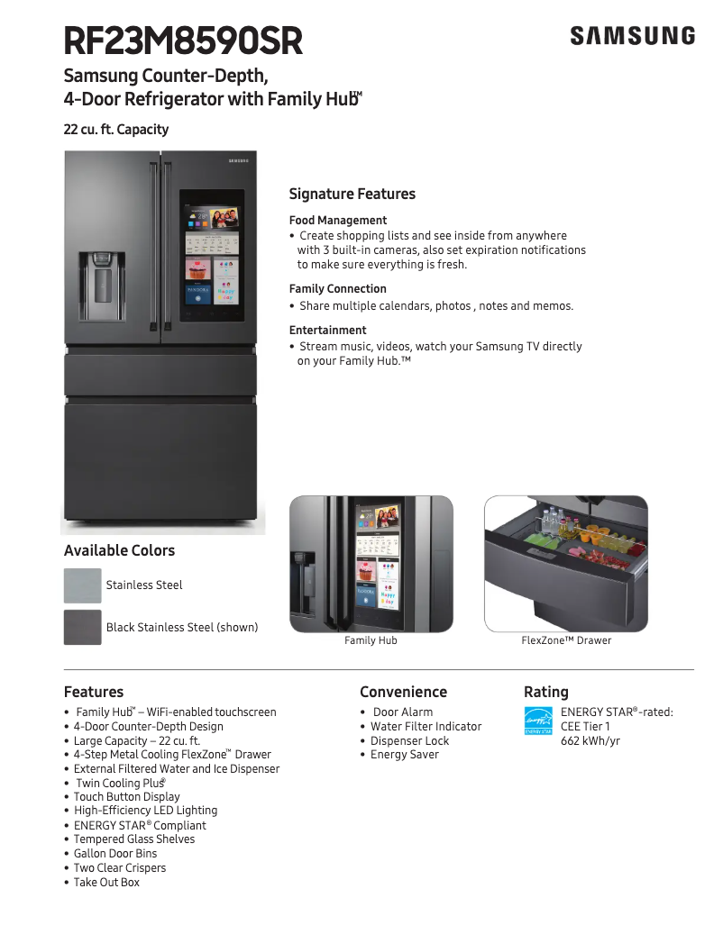 Page 1 de la notice Fiche technique Samsung RF23M8570SG