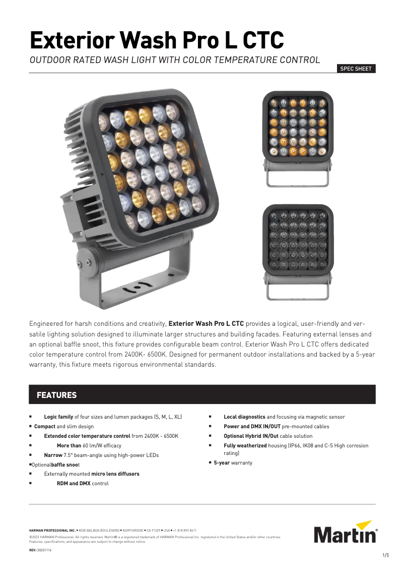 Page 1 de la notice Fiche technique Martin Exterior Wash Pro L CTC