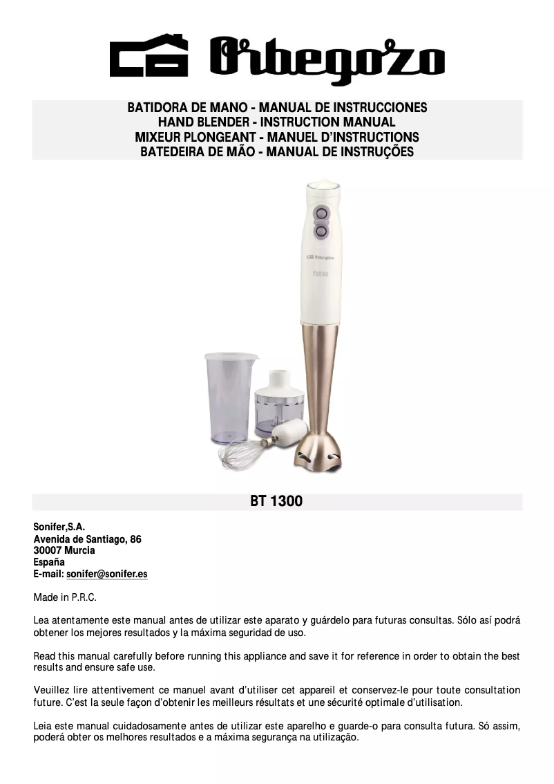 Image de la première page du manuel de l'appareil BT 1300
