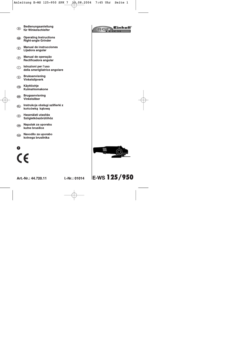 Page 1 de la notice Manuel utilisateur Einhell E-WS 125/950