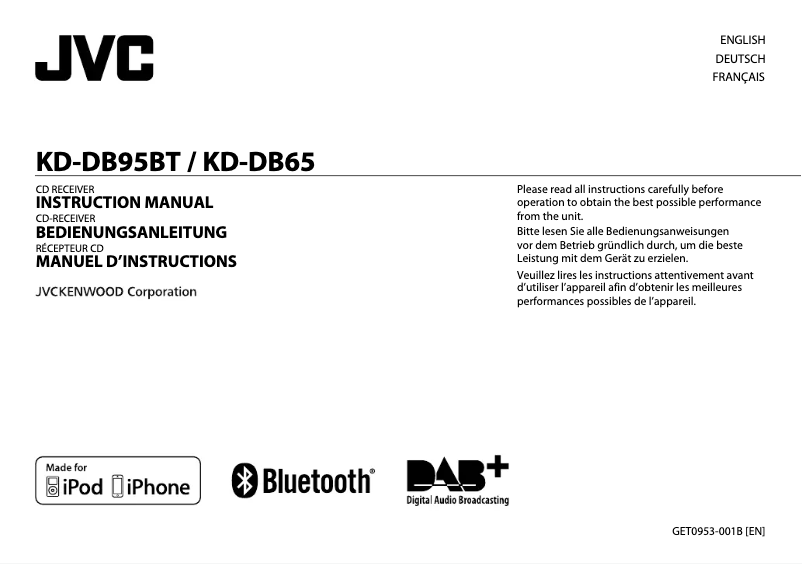 Page n°1 - Manuel utilisateur JVC KD-DB95BTE