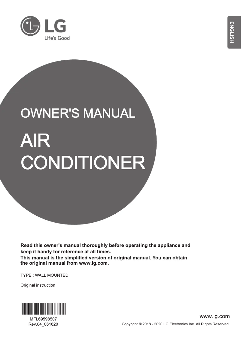Page 1 de la notice Manuel utilisateur LG AMNC09GDJR0