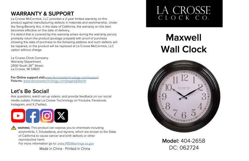 Page n°1 - Manuel utilisateur La Crosse Technology Maxwell 404-2658DC