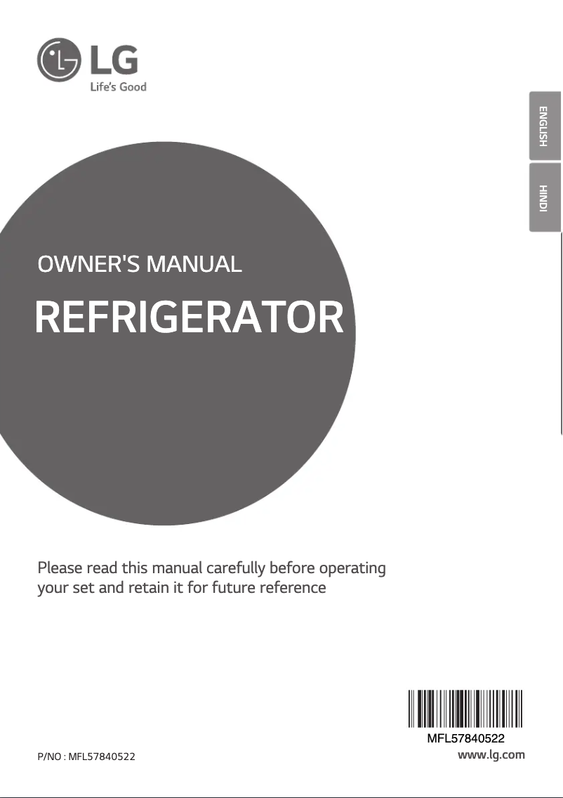 Page 1 de la notice Manuel utilisateur LG GL-S292DSDY