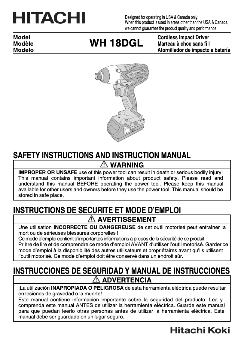 Page 1 de la notice Manuel utilisateur Metabo WH18DGL