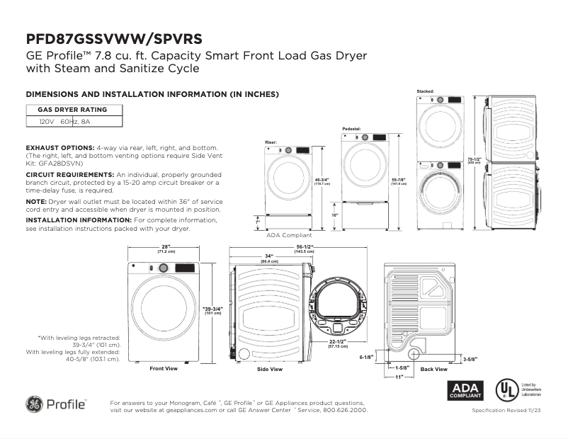Page n°1 - Fiche technique GE Profile PFD87GSSVWW