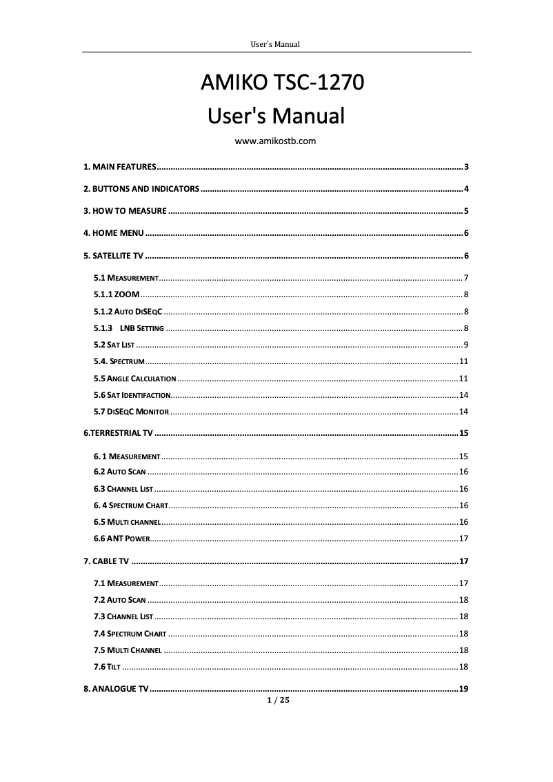 Página 1 del manual Manual de usuario Amiko TSC-1270