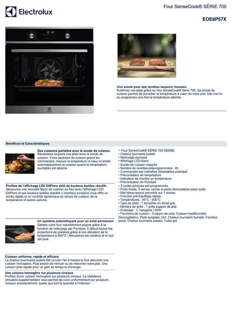 Page 1 de la notice Fiche technique Electrolux EOE6P57X