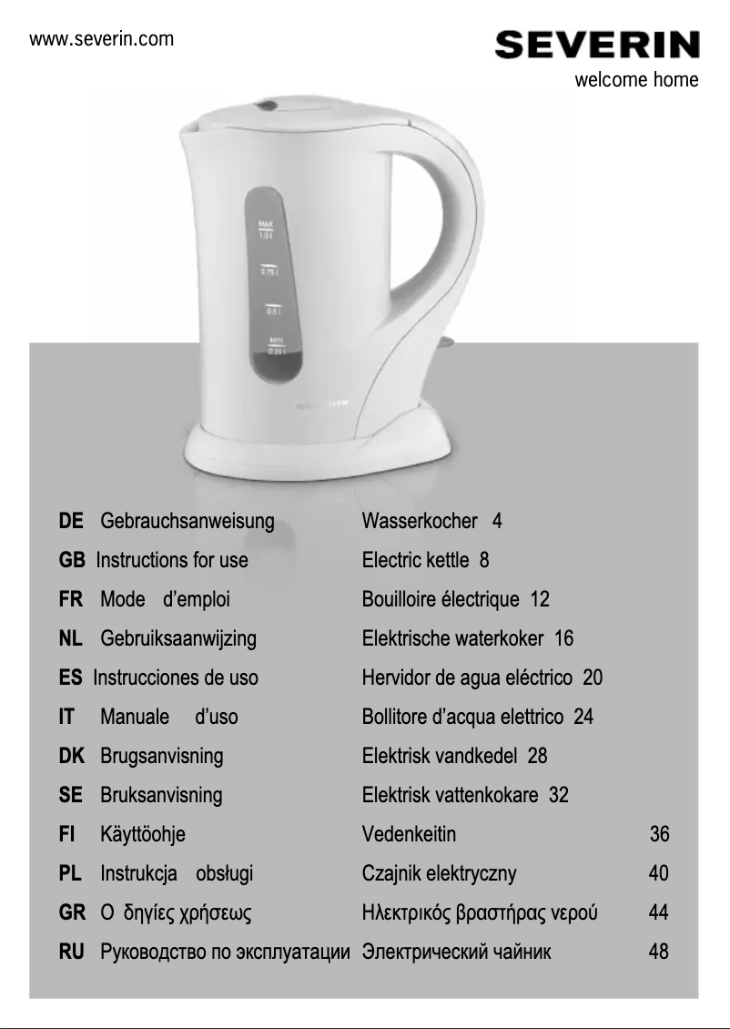 Page n°1 - Manuel utilisateur Severin WK 3363