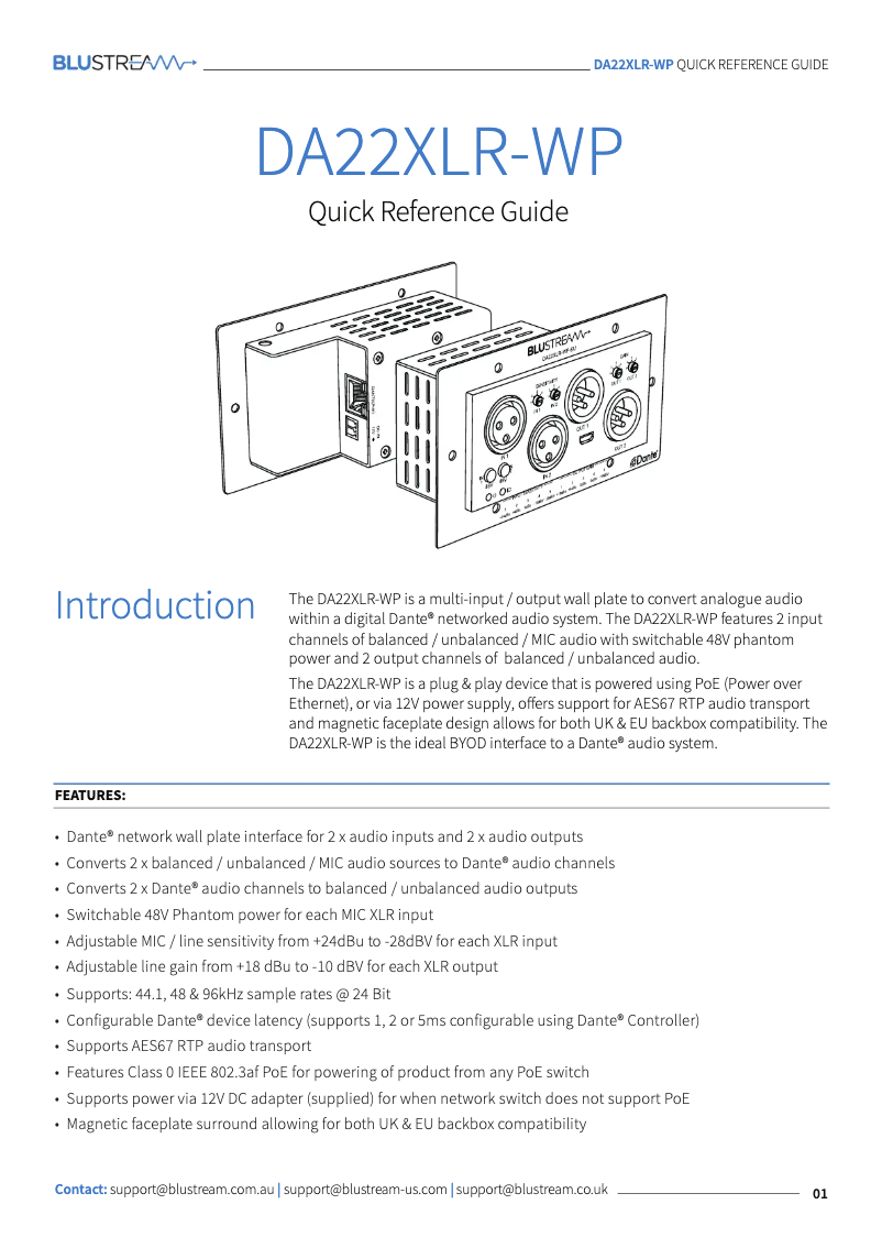 Page n°1 - Manuel utilisateur Blustream DA22XLR-WP